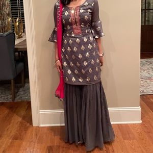 Grey and hot pink Indian sharara suit